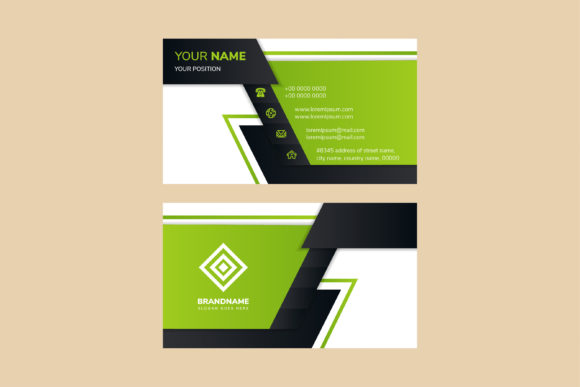 Green Black Business Card Horizontal Graphics & Print Templates